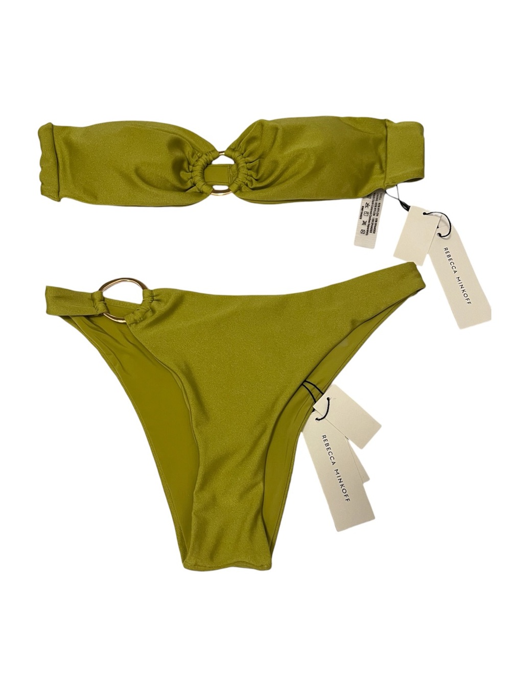 Rebecca Minkoff Olive Green Ring Bandeau Bikini Set NWT